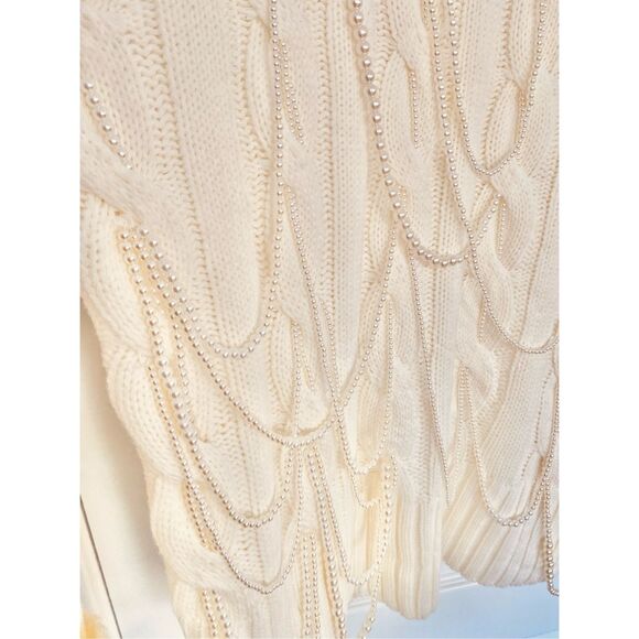 NWT Blue b Ivory Cable Knit Faux Pearls Embellished Sweater Oversized S - Picture 8 of 8